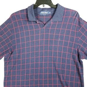 Polo‎ Golf Ralph Lauren Plaid Short Sleeve Polo Shirt Mens XL Navy Red